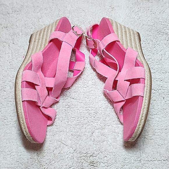 COLE HAAN CRYSTAL WEDGE SANDAL 7MM NEON FUSIA LEATHER ESPADRILLES LADIES 11 NWOB - Picture 14 of 16